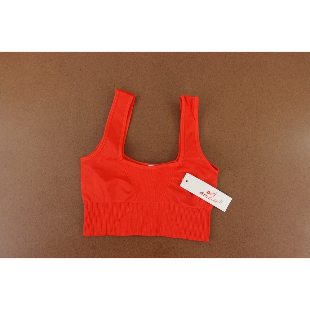 AttiFall Women's Size XS Red Square Neck Wireless Pullover Sports Bra NWT